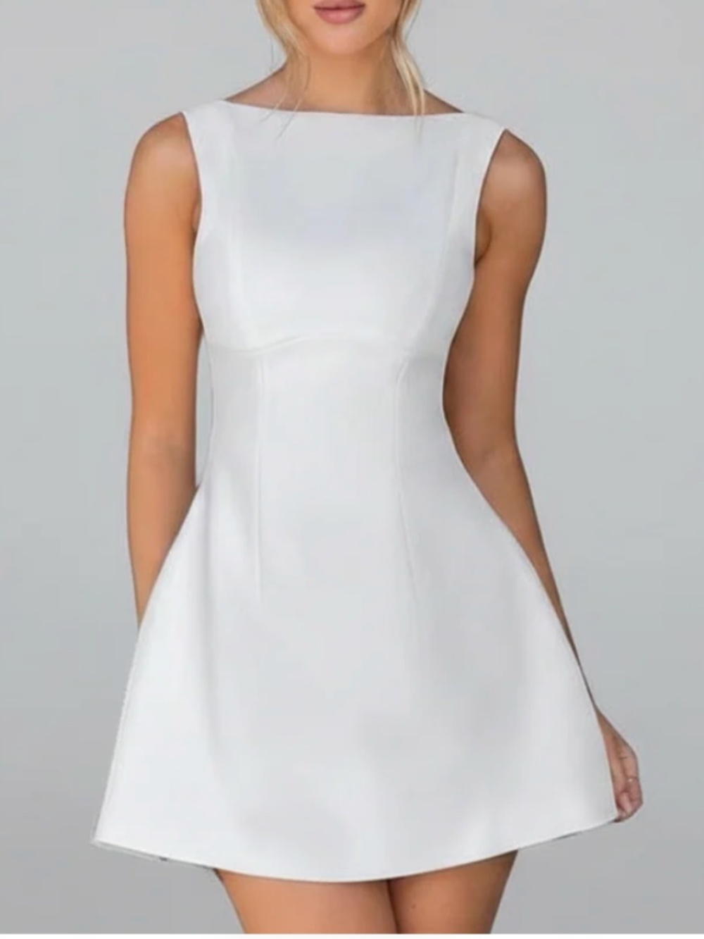 Mavena&Co Boat Neck A-Line Mini Dress (White)